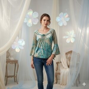 Erica Brook Ladies L Vtg Y2k Velvet Top NWT Fairy Boho-chic Ethereal Artsy